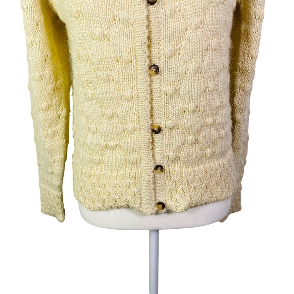 VTG Ginenne Cardigan Sweater Cable Knit Popcorn Stitch Women's M Cream Ivory - Picture 6 of 9